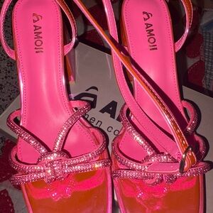 AMO Pink Rhinestone Stiletto Sandals